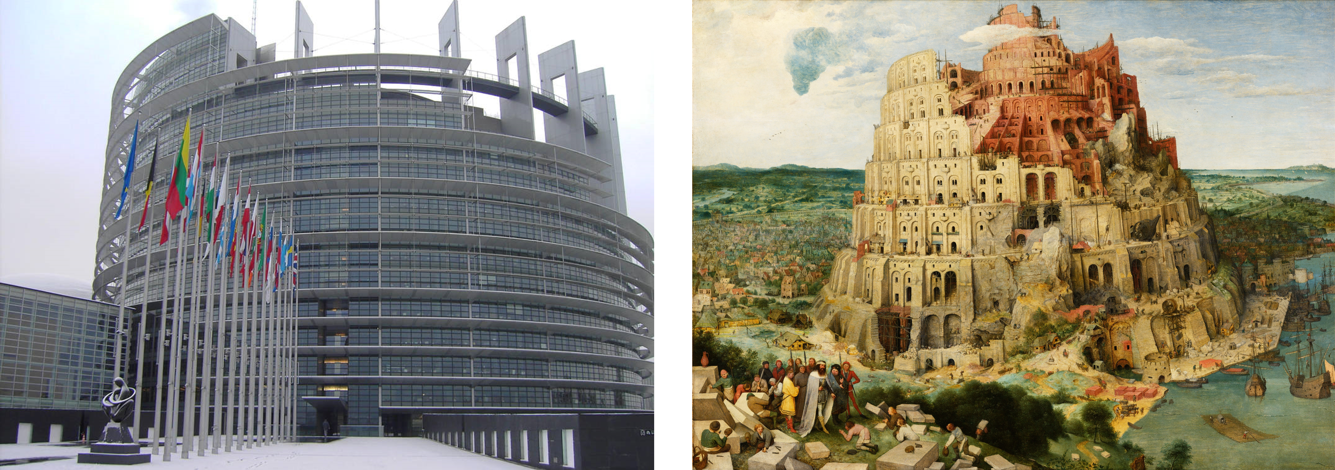 EU Parliament building resembles Tower of Babel by Bruegel